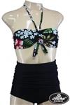Aloha Beachwear, Bandeau Bikini Black Bottom/ Blossom Top Vi