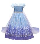 Elsa jurk blauw Classic Deluxe + GRATIS kroon 4-5 jaar, leng