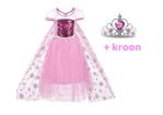 Frozen Elsa luxe jurk + gratis kroon | Blauw / Roze