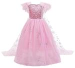 Elsa jurk licht roze Classic Deluxe + GRATIS kroon 3-4 jaar,