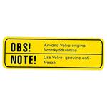 Sticker OBS anvand original frostskydsvatska zwart op geel V