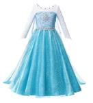 Elsa jurk blauw Glamour met ster + GRATIS kroon 3-4 jaar, le