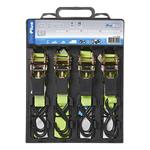 Spanband met ratel + 2 haken 5 meter set van 4 stuks