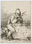 Original etching/ets: Man smoking a pipe/Pijprokende man, ca