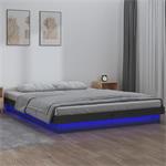 vidaXL Cadre de lit à LED Gris 135x190 cm Double Bois massif