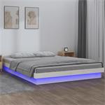 vidaXL Cadre de lit à LED Blanc 135x190 cm Double Bois massi