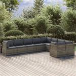 vidaXL 9-delige Loungeset met kussens poly rattan grijs