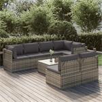 vidaXL 8-delige Loungeset met kussens poly rattan grijs