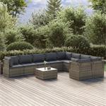 vidaXL 10-delige Loungeset met kussens poly rattan grijs