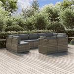 vidaXL 9-delige Loungeset met kussens poly rattan grijs