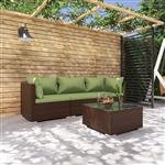 vidaXL 4-delige Loungeset met kussens poly rattan bruin