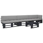 vidaXL 4-delige Loungeset pallet met kussens zwart geïmpregneerd hout