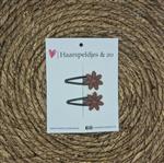 Haarspeldje Flower - bloemetjes - bruin — 3 cm / zilver
