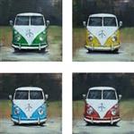 3D art metaalschilderij 4 luik Volkswagen busjes