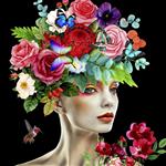 Glasschilderij vrouw met bloemen  101