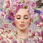 Glasschilderij vrouw met tulpen | Ter Halle | 089