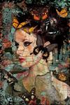 Glasschilderij vrouw met vlinders | 703