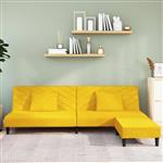 Slaapbank 2-zits met 2 kussens en voetenbank fluweel geel