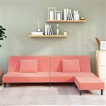 Slaapbank 2-zits met 2 kussens en voetenbank fluweel roze