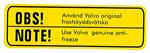 Sticker OBS anvand original frostskydsvatska zwart op geel Volvo onderdeel 106