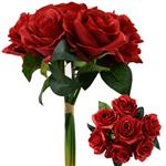Valentijnboeketje Zijde Rozen VELVET Touch open roos WarmROOD /bundel 7st Prachtige kleur