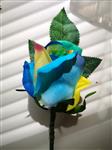 Zijderoos Grote Regenboog roos 54cm VELVET TOUCH SINGLE ROSEBUD RAINBOW BLUE/YELLOW/GREEN/ stuk Chic