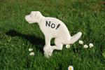 Hondenbordje: NO, hier niet poepen, gietijzer, groot, wit    HB14