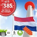 Aanbieding polyester vlaggenmast 6 meter inclusief NL vlag en oranje wimpel en inclusief transport.