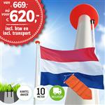 Aanbieding polyester vlaggenmast 10 meter inclusief NL vlag en oranje wimpel en inclusief transport.