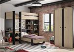 Duplex hoekstapelbed met bureau - 90x200 - Naturel/ zwart - Gami
