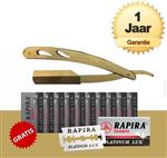 Kapperslook Klassiek Barbiersmes Razor RVS + 10 Rapira Scheermesjes - Goud