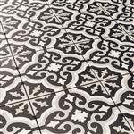 Keramische portugese vloertegels 20x20 zwart met wit en grijs bloemetjes patroon-59m²