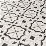 Keramische portugese vloertegels 20x20 wit met zwart en grijs bloemetjes motief-59m²