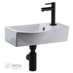 Fonteintje Belly bee - fontein met buikje met mat zwarte kraan en afvoer set rechts