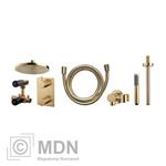 Inbouw regendouche set rond type 401 geborsteld messing (20cm)