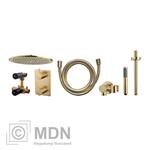 Inbouw regendouche set rond type 404 geborsteld messing (30cm)