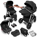 BabyGO Halime Air - Combi Kinderwagen - Zilver frame - Zwart (incl. autostoel)