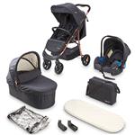 BabyGO Style 3in1 - Combi Kinderwagen - Black-Rose (incl. autostoel)