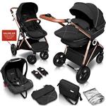 BabyGO Halime Air - Combi Kinderwagen - Goudkleurig frame - Zwart (incl. autostoel)