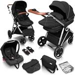 BabyGO Halime - Combi Kinderwagen - Zilver frame - Zwart (incl. autostoel)