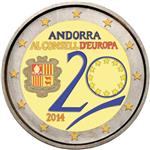 Andorra 2 Euro 2014 20 jarig Lidmaatschap Raad van Europa Gekleurd