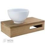 Fonteinset houten planchet met mat wit Solid surface opzet waskom 20cm links