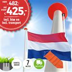 Aanbieding polyester vlaggenmast 7 meter inclusief NL vlag en oranje wimpel en inclusief transport.
