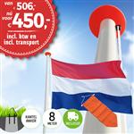 Aanbieding polyester vlaggenmast 8 meter inclusief NL vlag en oranje wimpel en inclusief transport.