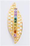 Gouden hanger met diverse edelstenen in regenboogkleuren gezet (chakra), briljanten aan gouden colli