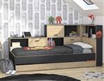Tonight 1-persoonsbed met kastjes en lade - Antraciet/eiken - Gami