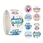 500 Stickers Labels Rol Happy Birthday Blauw Roze tinten rol etiketten met verschillende soorten