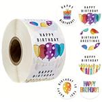 500 Stickers Labels Rol Happy Birthday ballonnen kaarsjes rol etiketten met verschillende soorten