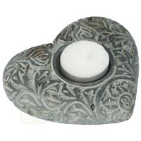 Hartvorm kaars- en wierookhouder zeepsteen grijs