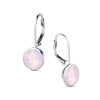 Zilveren roze opaal ronde leverback kristal oorhangers